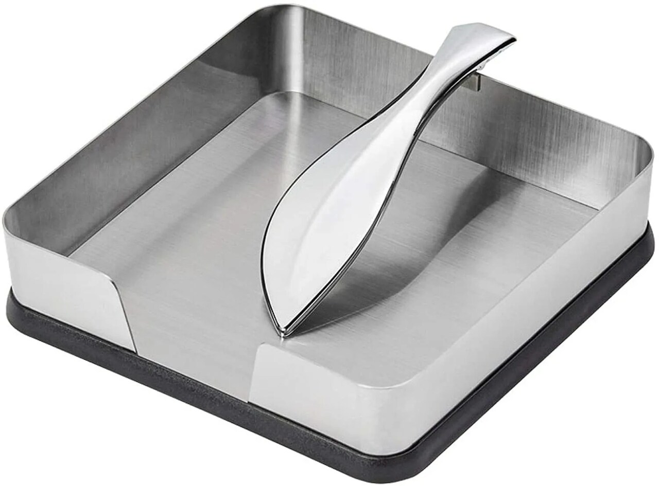 Kamenstein Horizontal Stainless Steel Napkin Holder with Leaf Arm, 7" - Silver